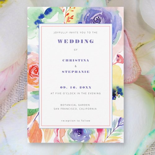 Modern Floral Rainbow LGBTQ Pride Wedding Invitation