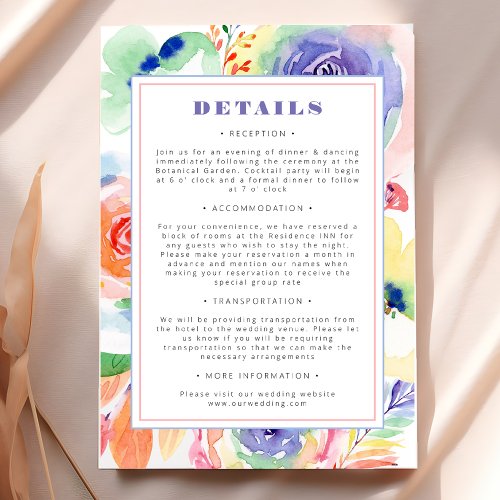 Modern Floral Rainbow LGBTQ Wedding Details Enclosure Card