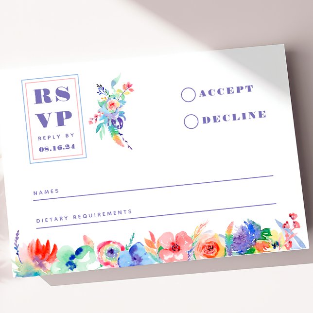 Modern Floral Rainbow LGBTQ Wedding RSVP Card (Creator Uploaded)
