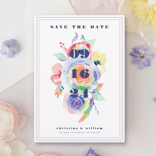 Modern Floral Rainbow LGBTQ Wedding Save the Date Invitation (Creator Uploaded)