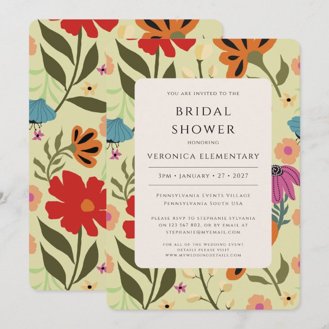 Modern floral red and yellow wedding Save the Date Invitation (Front/Back)