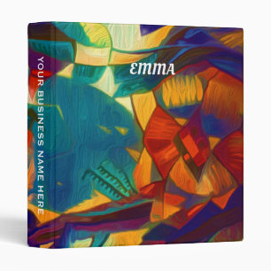 Modern Floral Red Blue Lines Abstract Art Painting 3 Ring Binder