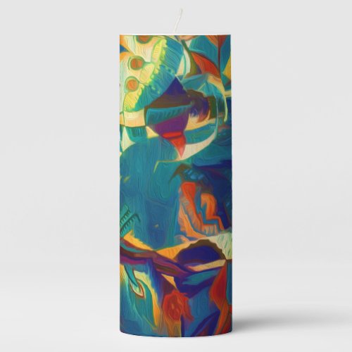 Modern Floral Red Blue Lines Abstract Art Painting Pillar Candle