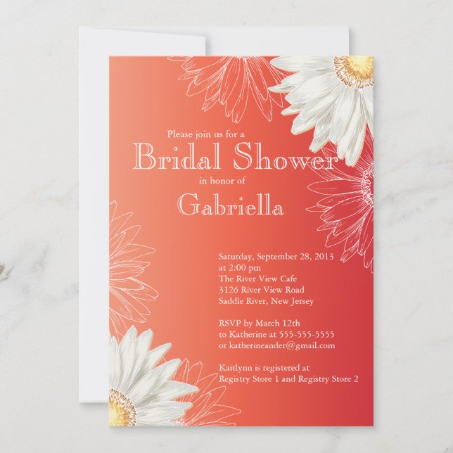 Modern Floral  Red Daisy Bridal Shower Invitation (Front)