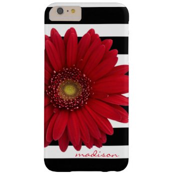 Modern Floral  Red Daisy On B&w Stripes  W Name Barely There Iphone 6 Plus Case by PicturesByDesign at Zazzle