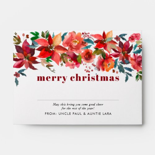 Modern Floral Red Festive Merry Christmas Money Envelope