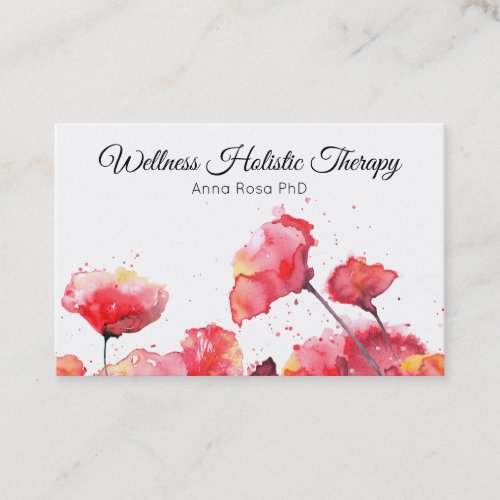  Modern Floral Red Poppy Flower Watercolor Business Card