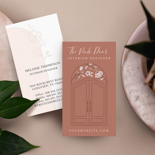 Modern Floral Rose Arch Entrance Front Door Brown Business Card