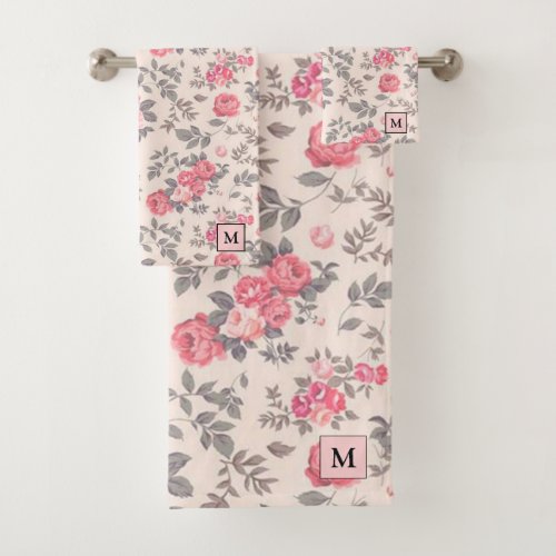 Modern Floral Rose Bath Towel Set