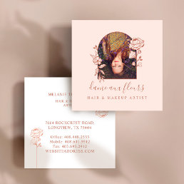 Modern Floral Rose Beauty Photo Arch Pink &amp; Brown Square Business Card