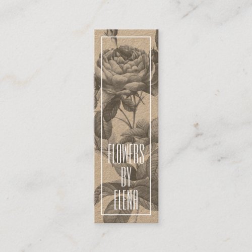 Modern floral rose flowers brown kraft florist mini business card
