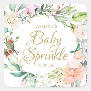 Modern Floral Rose Garland Baby Sprinkle Square Sticker