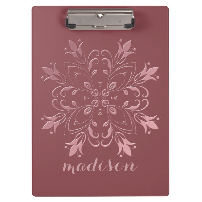 Modern Floral Rose Gold Flourish Clipboard (Front)