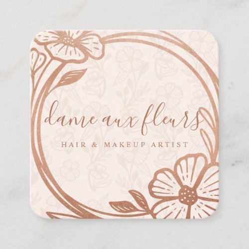 Modern Floral Rose Gold Wreath Blush Pink Square Business Card
