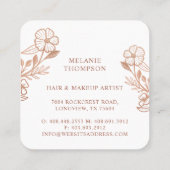 Modern Floral Rose Gold Wreath Blush Pink Square Business Card (Back)