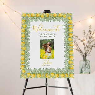 Modern Floral Rose Graduation With Photo Welcome Foam Board