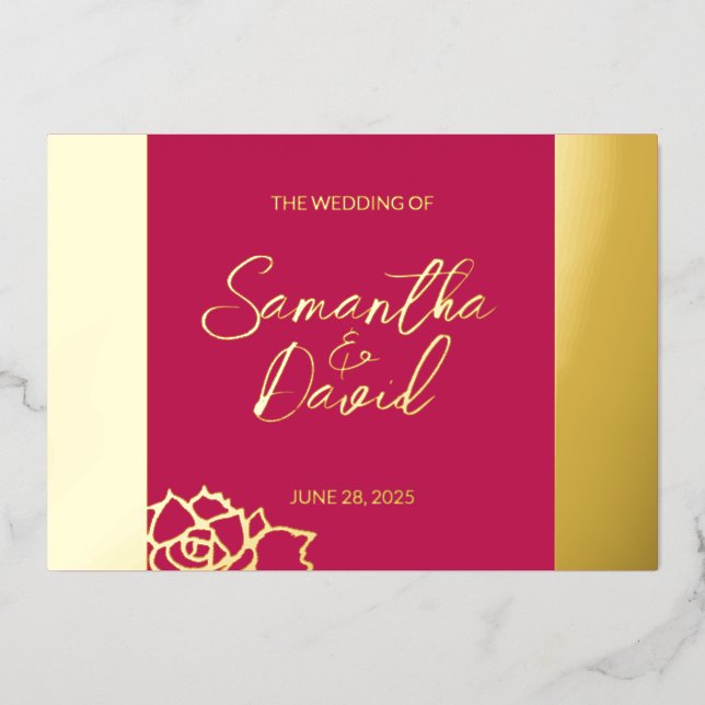 Modern Floral Rose Red Wedding Foil Invitation (Front)