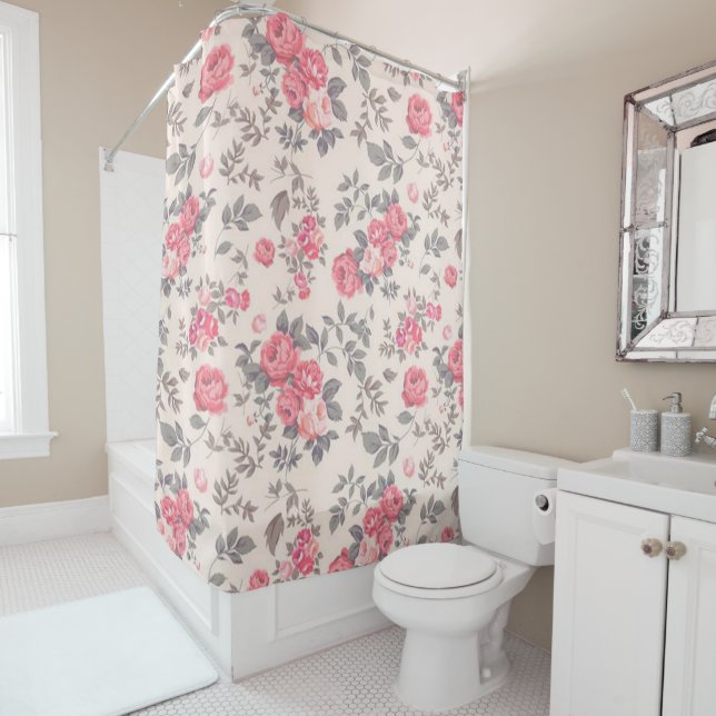 Modern Floral Rose Shower Curtain (In Situ)