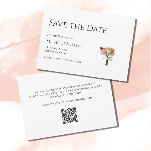 Modern Floral Roses Black White QR code Wedding  Save The Date
