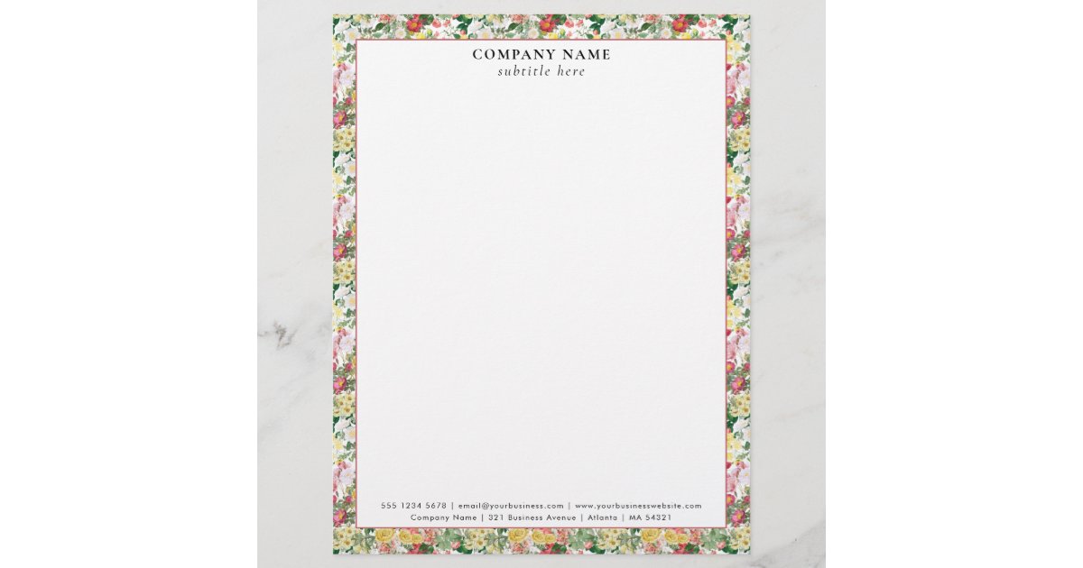 Rust Roses Letter Head Modern Floral Roses Pattern Company Name Details Letterhead | Zazzle