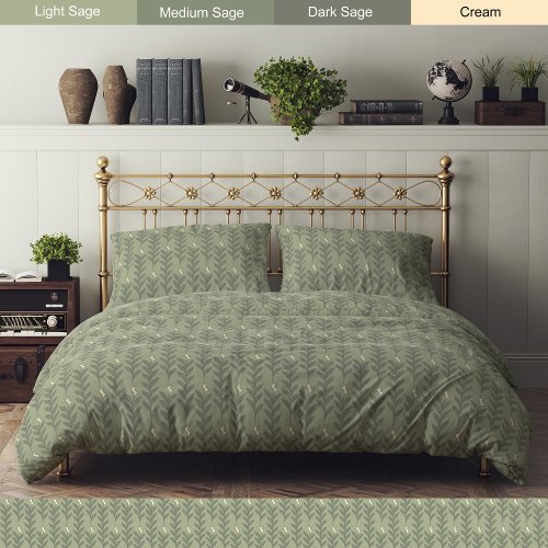 Modern Floral Sage Green and Cream Duvet Cover