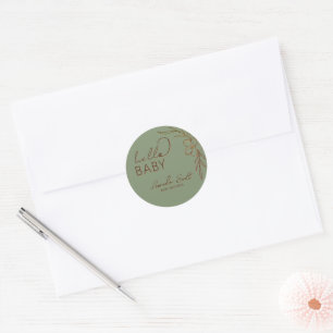Modern Floral Sage Green Hello Baby Classic Round Sticker