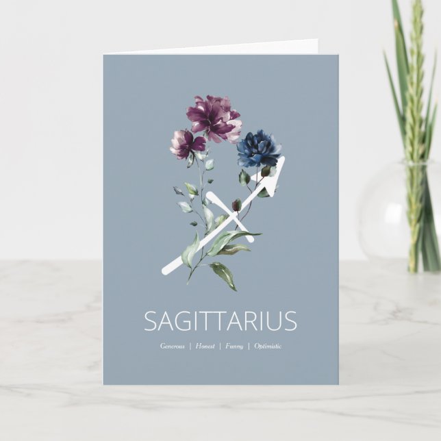 Modern Floral Sagittarius Traits Birthday Card (Front)