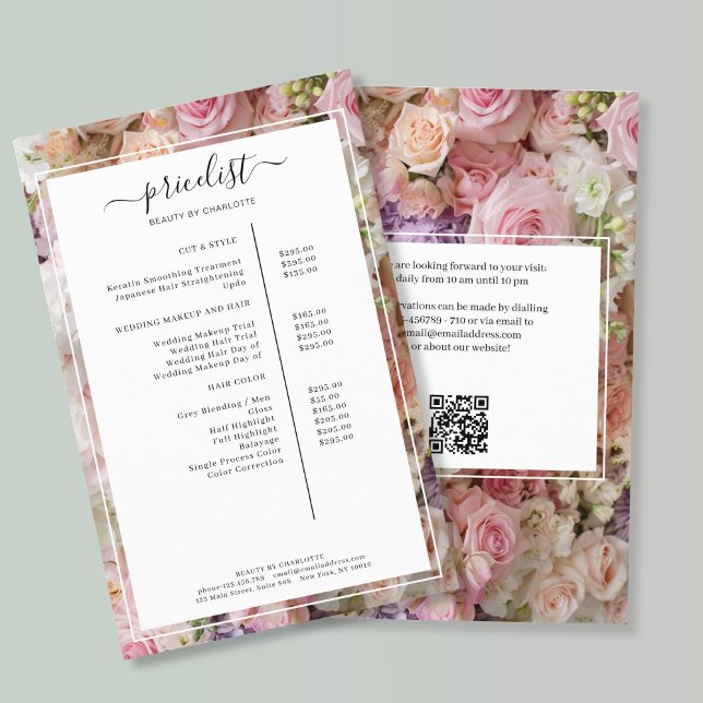 Modern Floral Salon Price List Flyer with QR Code  (Creator Uploaded)