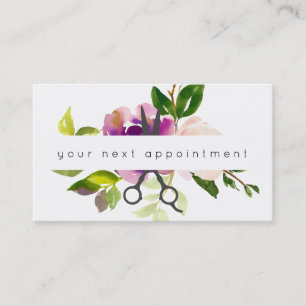 Modern Floral Salon Scissors Logo Appointment Business Card
