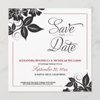Modern Floral Save the Date Announcement (black)