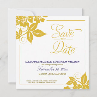 Modern Floral Save the Date Announcement (gold)