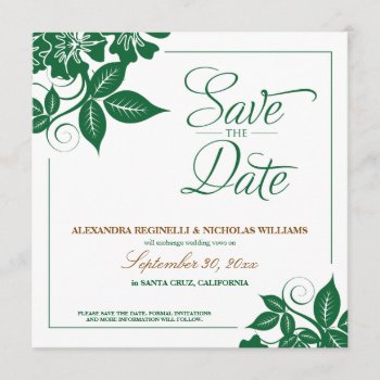 Modern Floral Save The Date Announcement (green) by TheWeddingShoppe at Zazzle