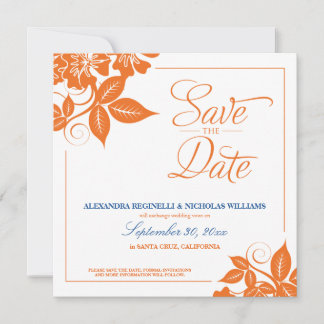 Modern Floral Save the Date Announcement (orange)