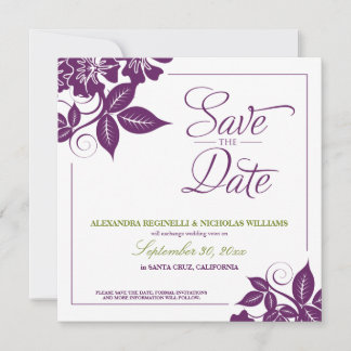Modern Floral Save the Date Announcement (purple)
