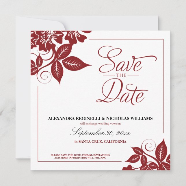 Modern Floral Save the Date Announcement (red) (Front)