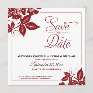 Modern Floral Save the Date Announcement (red)