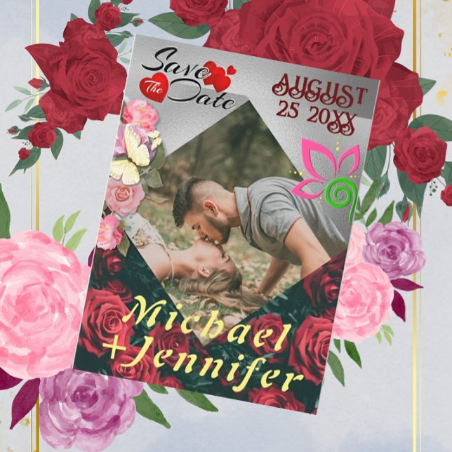 Modern Floral Save the Date Custom Photo Wedding  Invitation (Creator Uploaded)