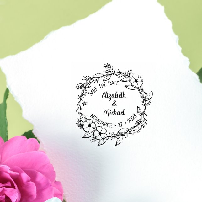 Modern Floral Save the Date Wedding    Rubber Stamp (Creator Uploaded)