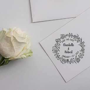 Modern Floral Save the Date Wedding   Rubber Stamp