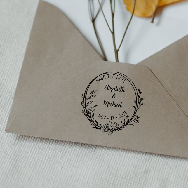 Modern Floral Save the Date Wedding    Rubber Stamp (Creator Uploaded)