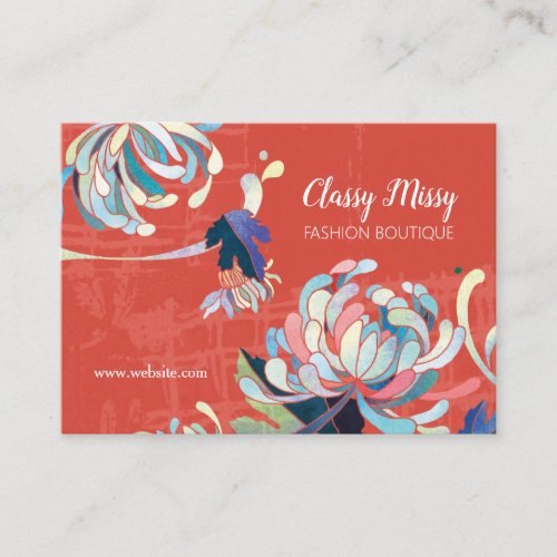 Modern Floral Scarlet Red Business Card