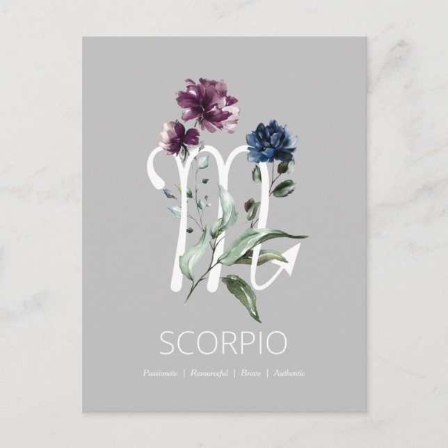 Modern Floral Scorpio Zodiac Symbol Postcard (Front)