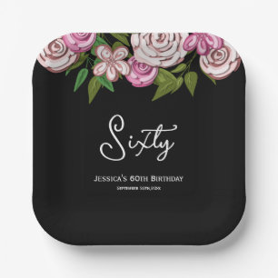Modern Floral Script 60th Birthday Paper Plates
