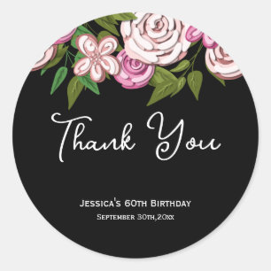 Modern Floral Script Thank You Classic Round Sticker
