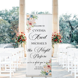Modern Floral Script 'the Night Before' Wedding Retractable Banner