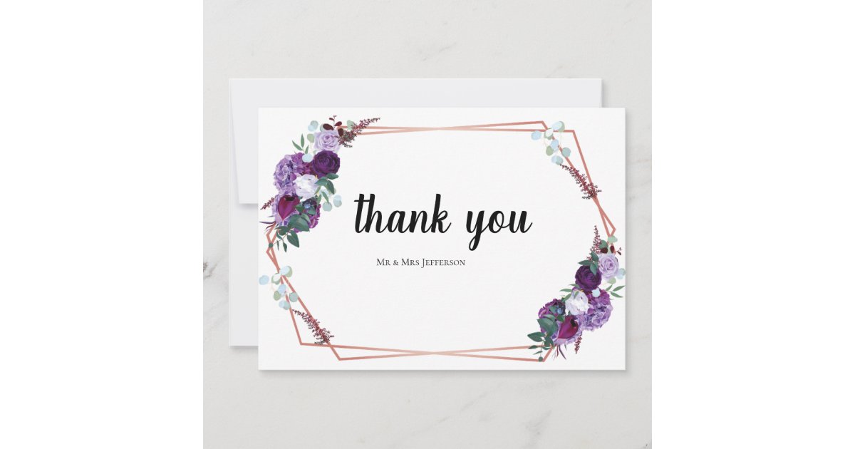 Modern Floral Script Wedding Thank You Card | Zazzle
