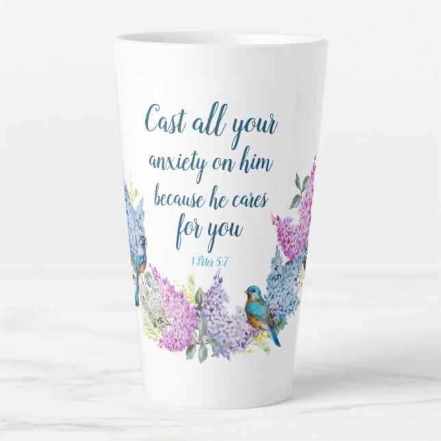 Modern Floral Scripture 1 Peter 5:7 Coffee Mug (Front)