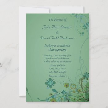 Modern Floral Sea Green Wedding Invitation by Lasting__Impressions at Zazzle