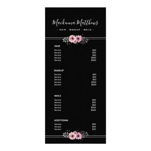 Modern Floral Signature Black Salon Service Menu