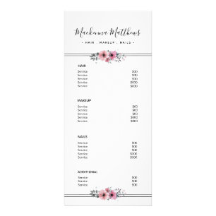 Modern Floral Signature White Salon Service Menu